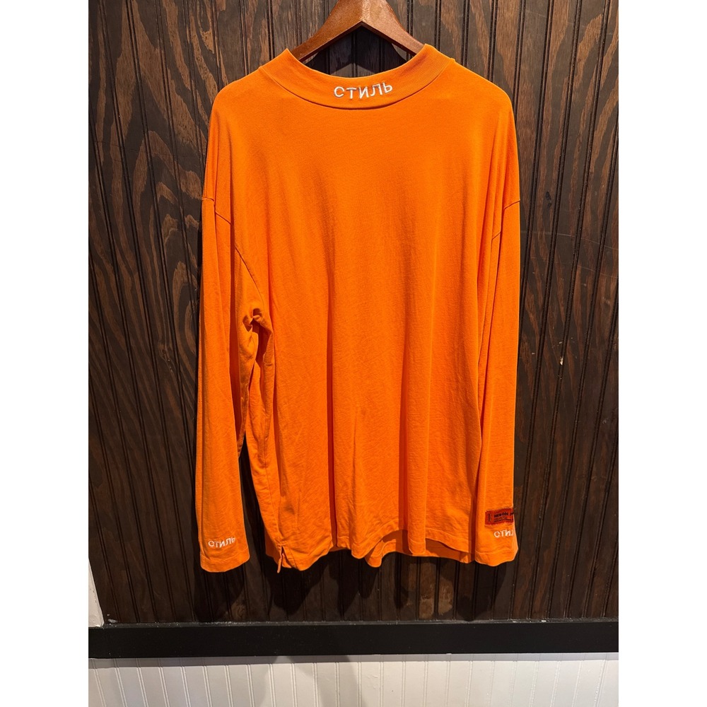 Heron Preston Orange Mock Neck Long Sleeve T-Shirt CTNMB Style Mens Oversized